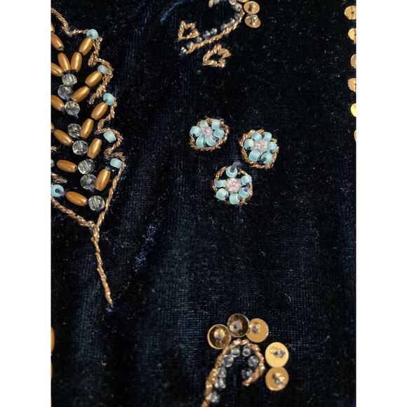 Soft Surroundings Women's Beaded Velvet Cardigan Sweater Size L Boho Embellished - Picture 14 of 16